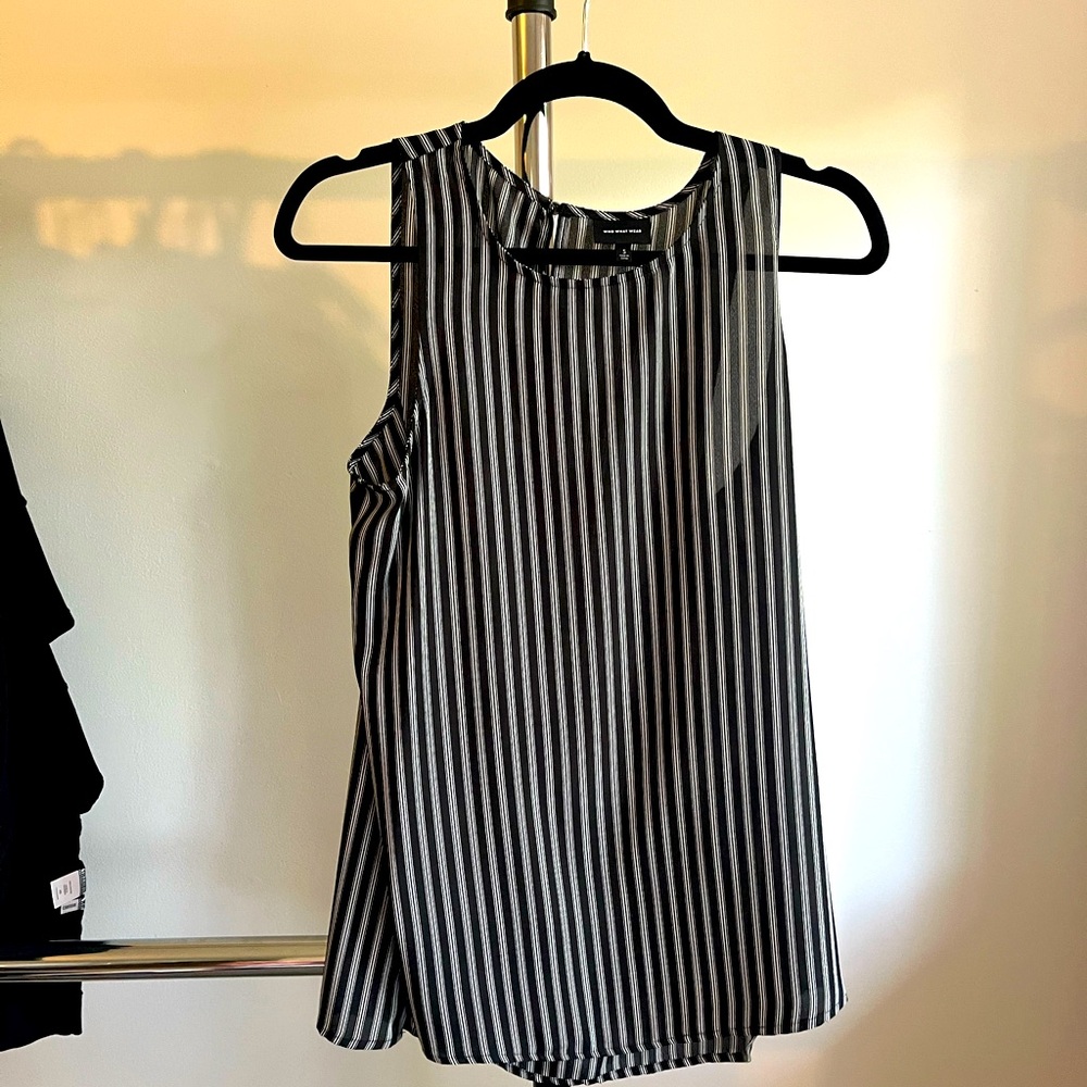 Black tank top with white stripes